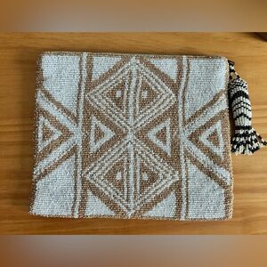 Anthropologie Jasper&Jeera Beaded Geometric Clutch in Cream and Tan